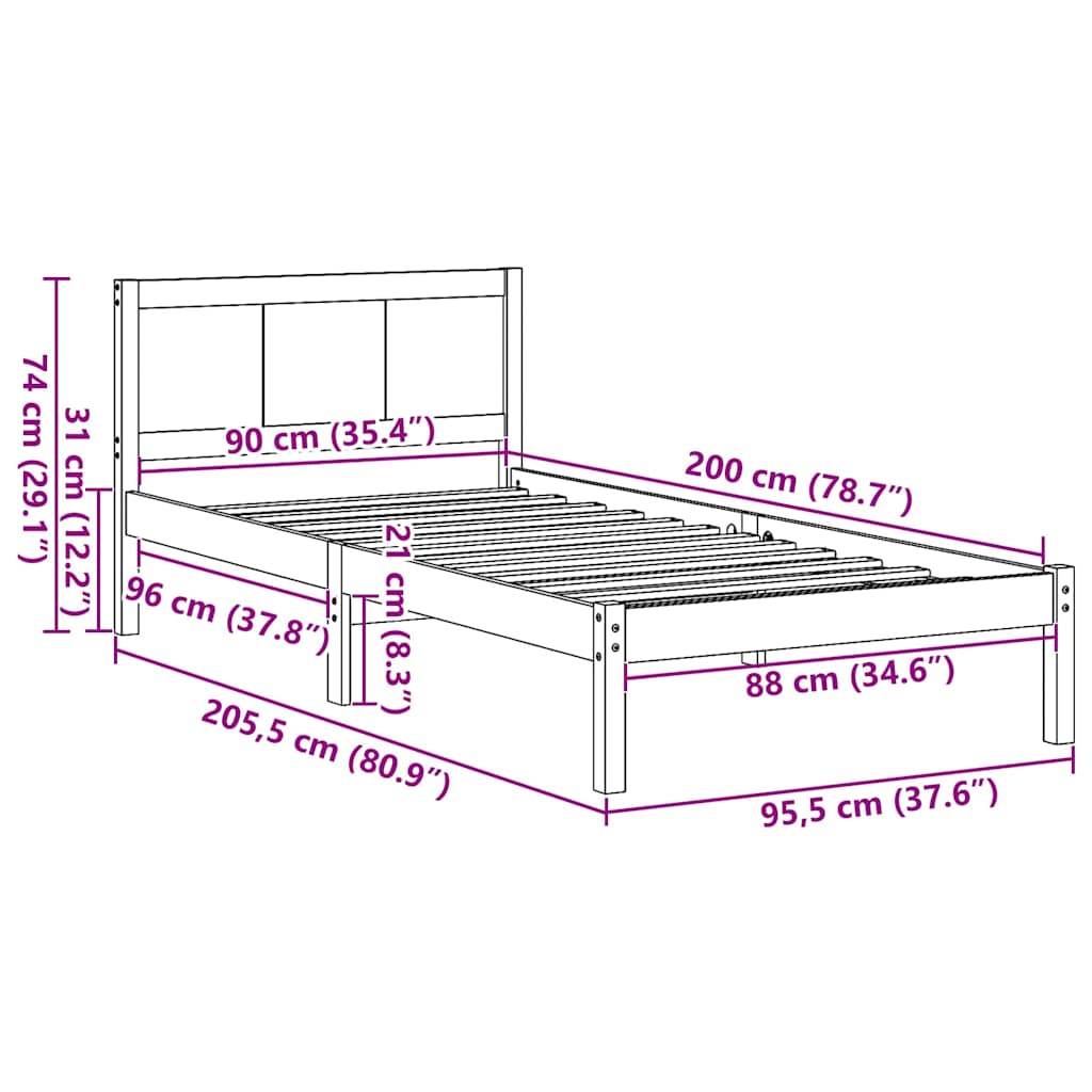 Bettgestell Braun 90 x 200 cm Massivholz Kiefer