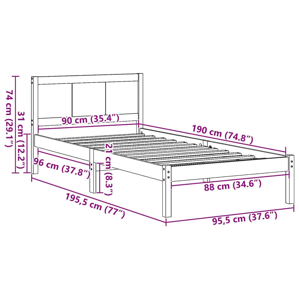 Bettgestell Braun 90 x 190 cm Massivholz Kiefer