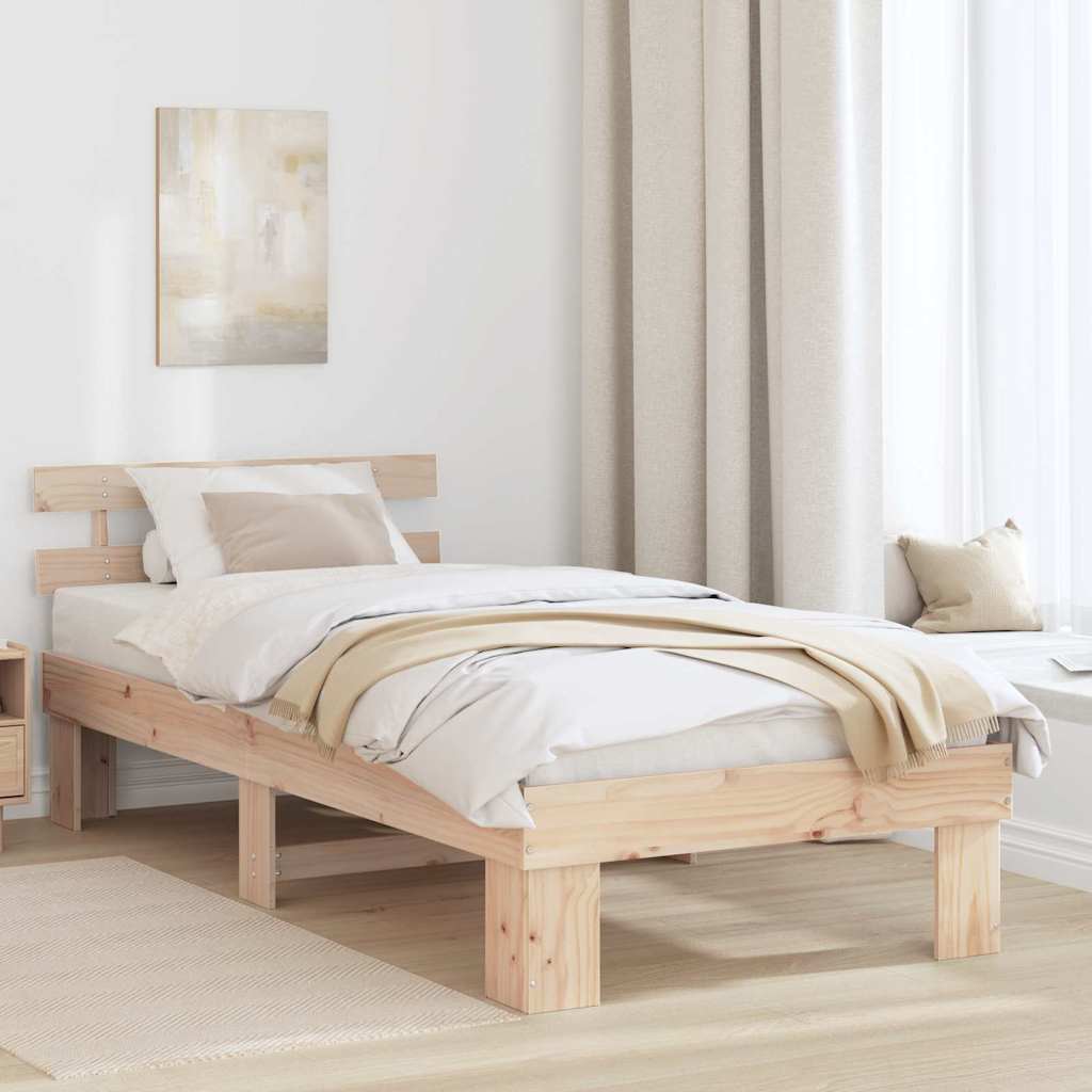Bettrahmen mit Kopfteil Natur 80 x 200 cm Massives Kiefernholz