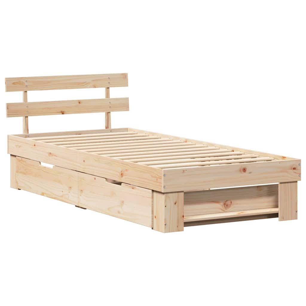 Bettrahmen mit Kopfteil Natur 100 x 200 cm Massives Kiefernholz
