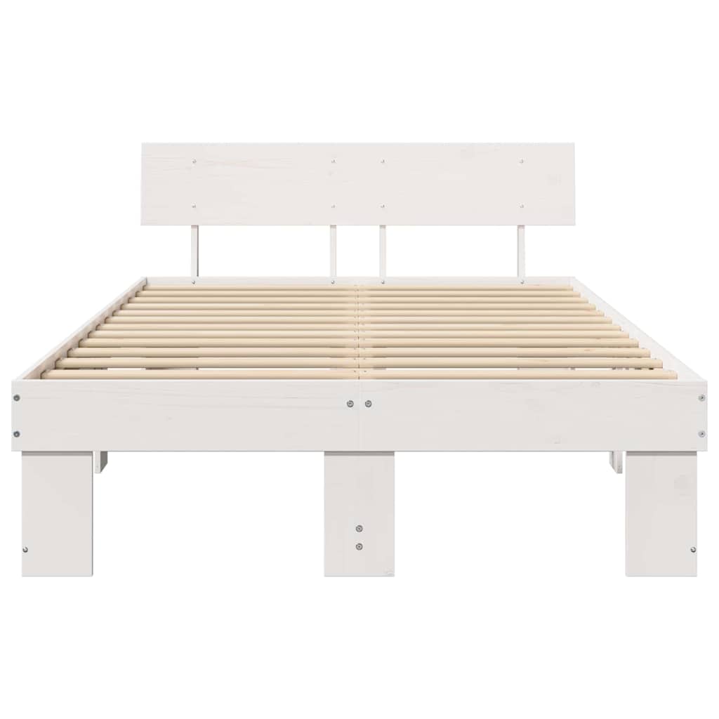 Bettrahmen mit Kopfteil Weiß 120 x 190 cm Massives Kiefernholz