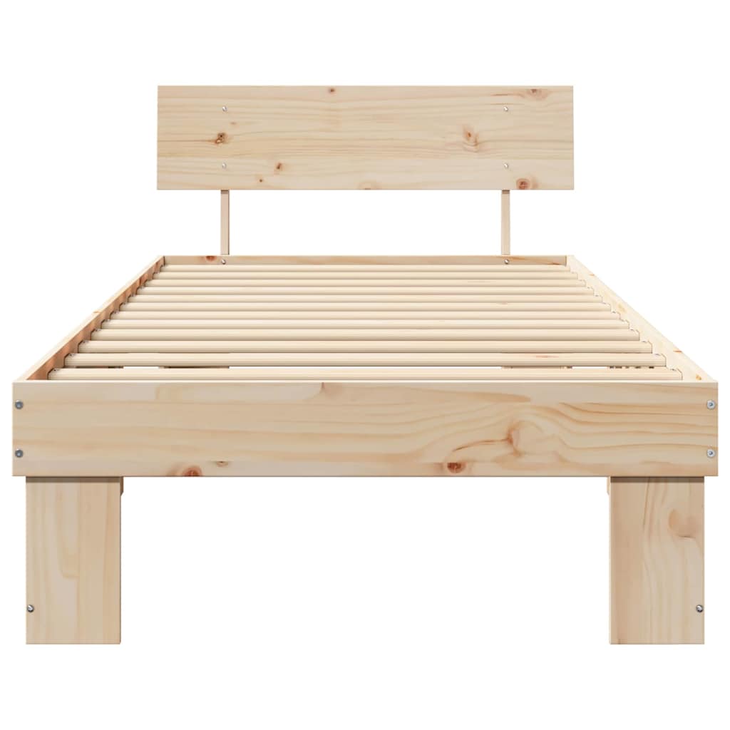 Bettrahmen mit Kopfteil Natur 90 x 190 cm Massives Kiefernholz