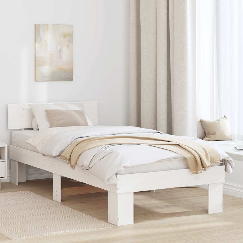 Bettrahmen mit Kopfteil Weiß 90 x 190 cm Massives Kiefernholz