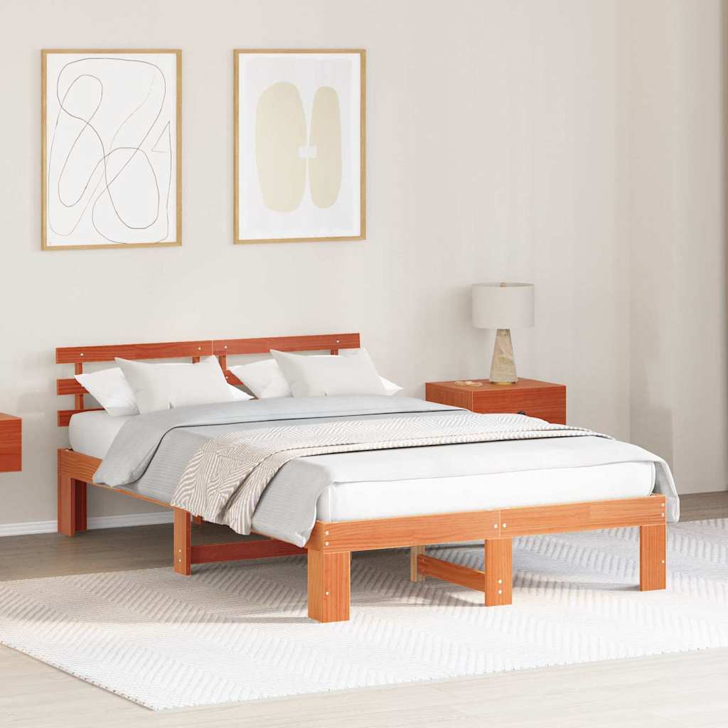 Bettrahmen Wachsbraun 140 x 190 cm Massives Kiefernholz