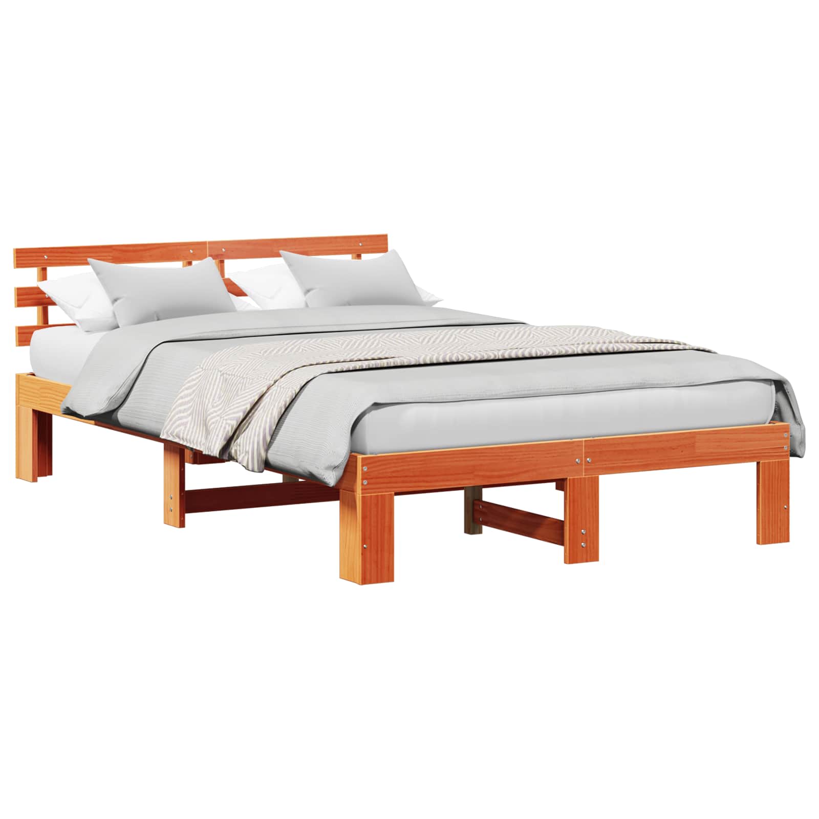 Bettrahmen Wachsbraun 135 x 190 cm Massives Kiefernholz
