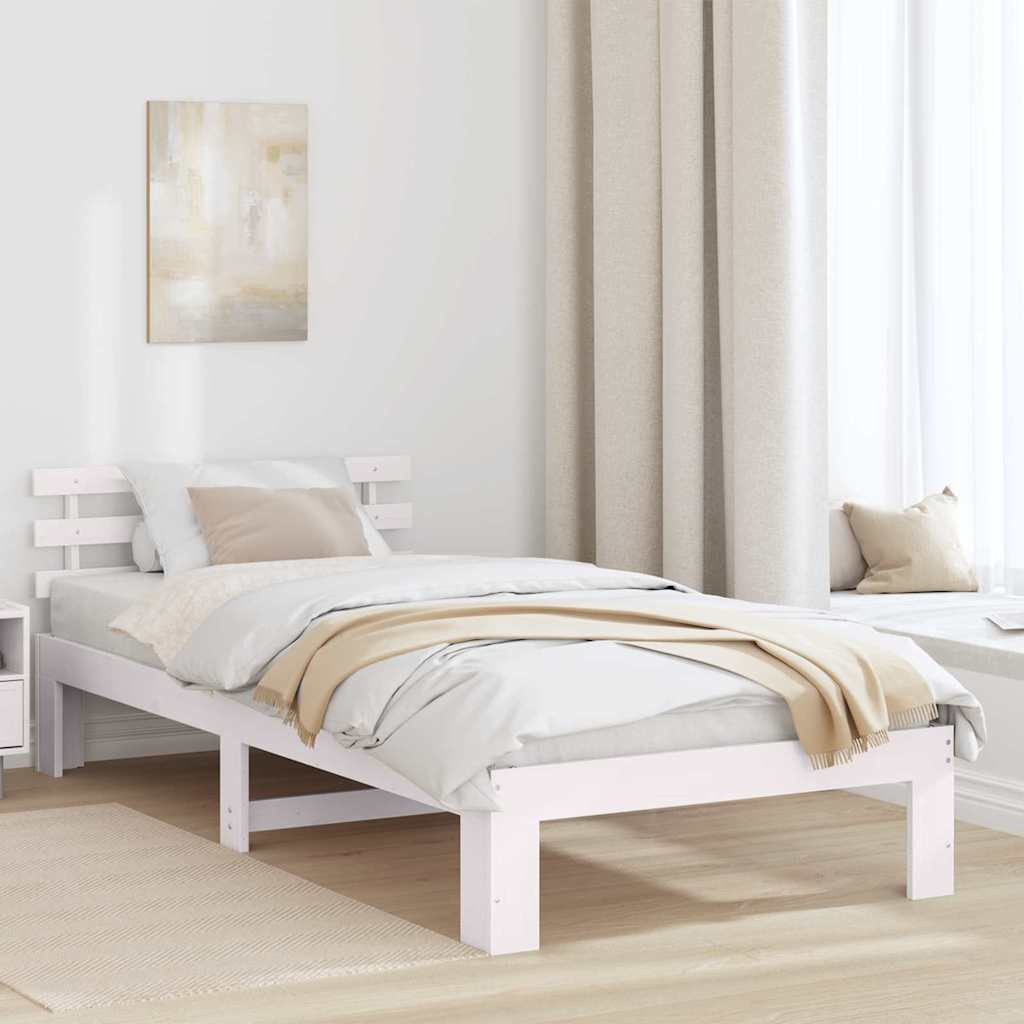 Bettrahmen mit Kopfteil Weiß 90 x 190 cm Massives Kiefernholz