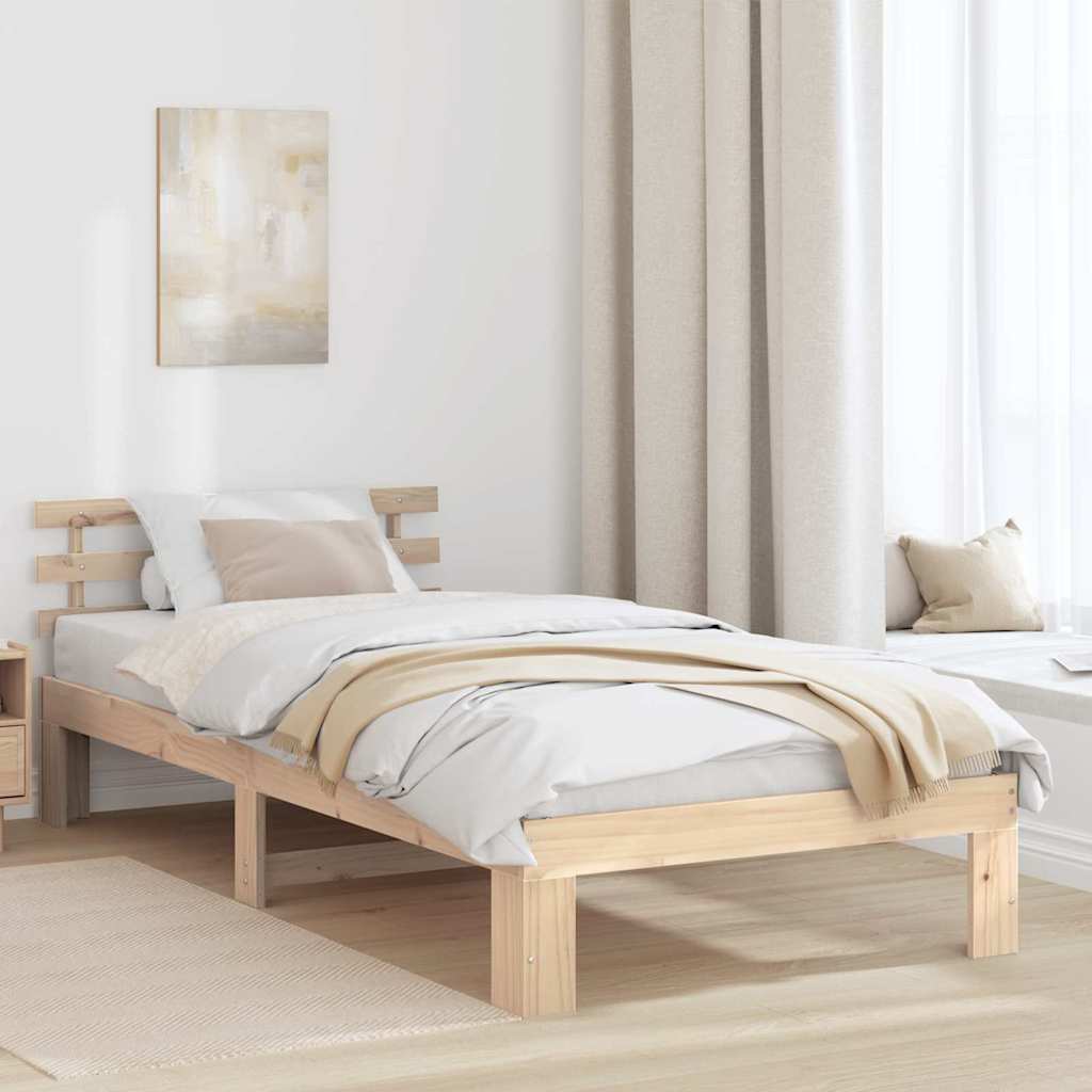 Bettrahmen mit Kopfteil Natur 75 x 190 cm Massives Kiefernholz