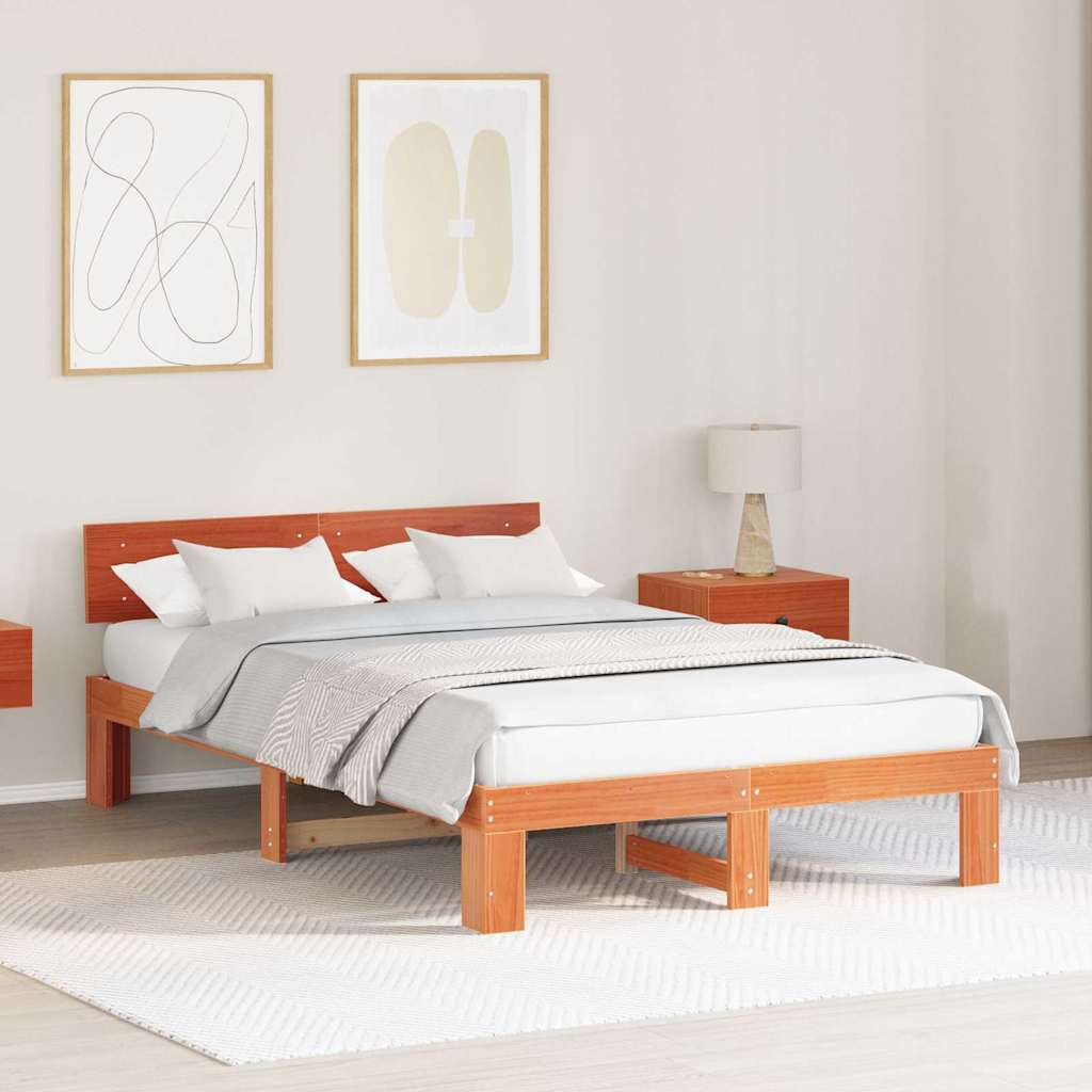Bettrahmen Wachsbraun 120 x 190 cm Massives Kiefernholz