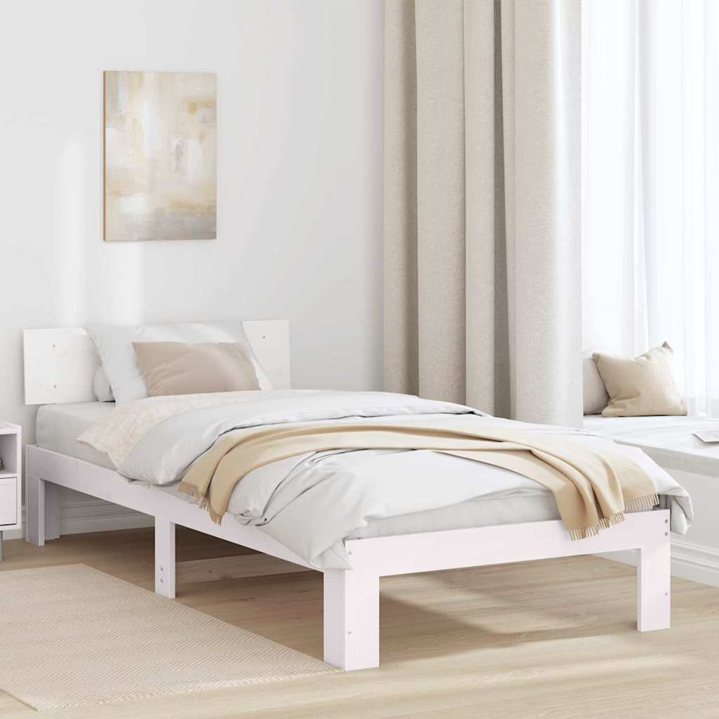 Bettrahmen mit Kopfteil Weiß 100 x 200 cm Massives Kiefernholz