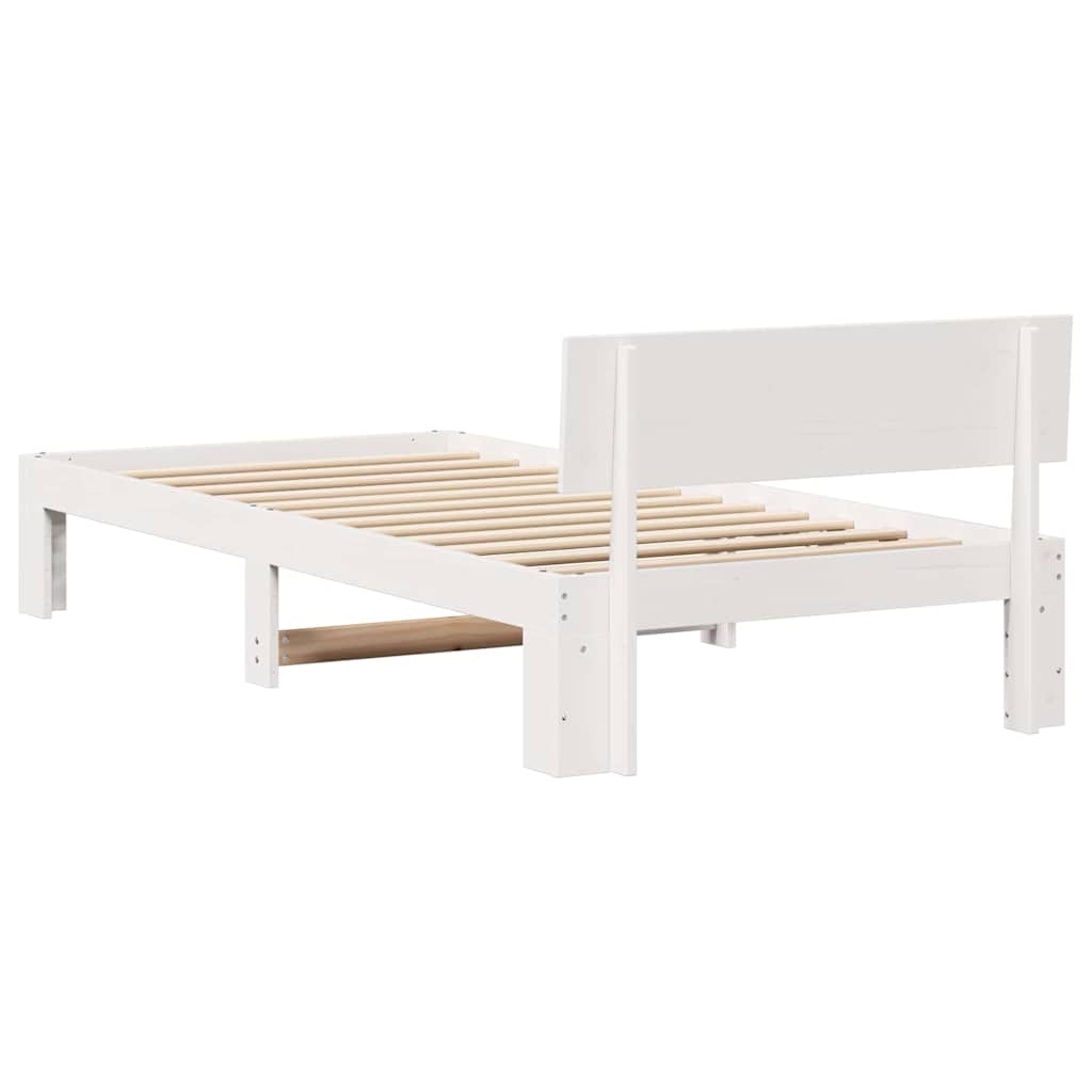 Bettrahmen mit Kopfteil Weiß 90 x 190 cm Massives Kiefernholz