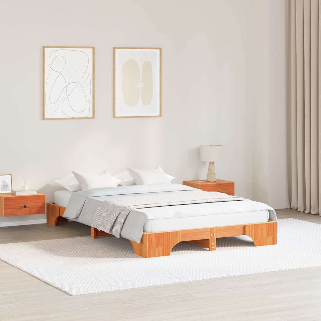 Bettrahmen Wachsbraun 135 x 190 cm Massives Kiefernholz
