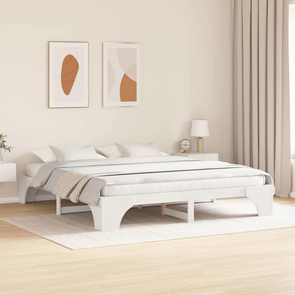 Bettrahmen Weiß 200 x 200 cm Massives Kiefernholz