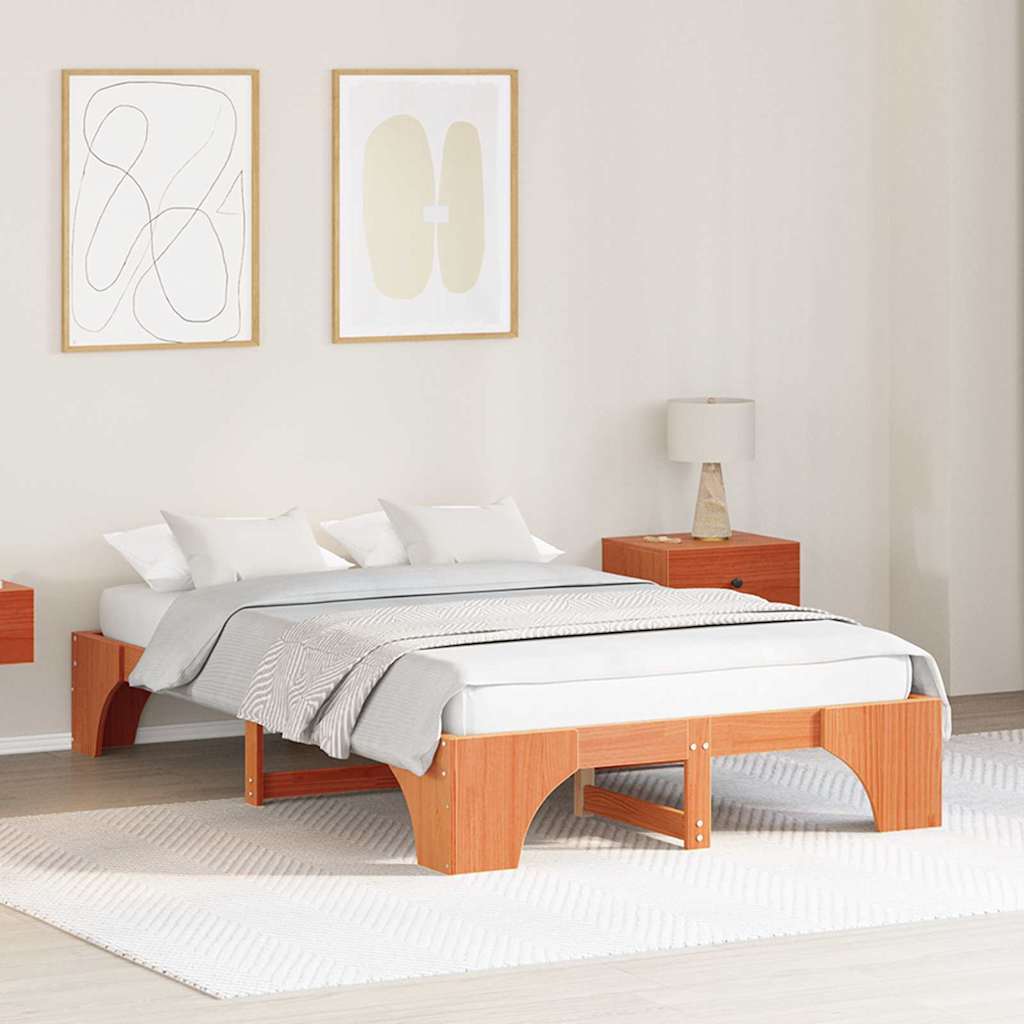 Bettrahmen Wachsbraun 140 x 190 cm Massives Kiefernholz
