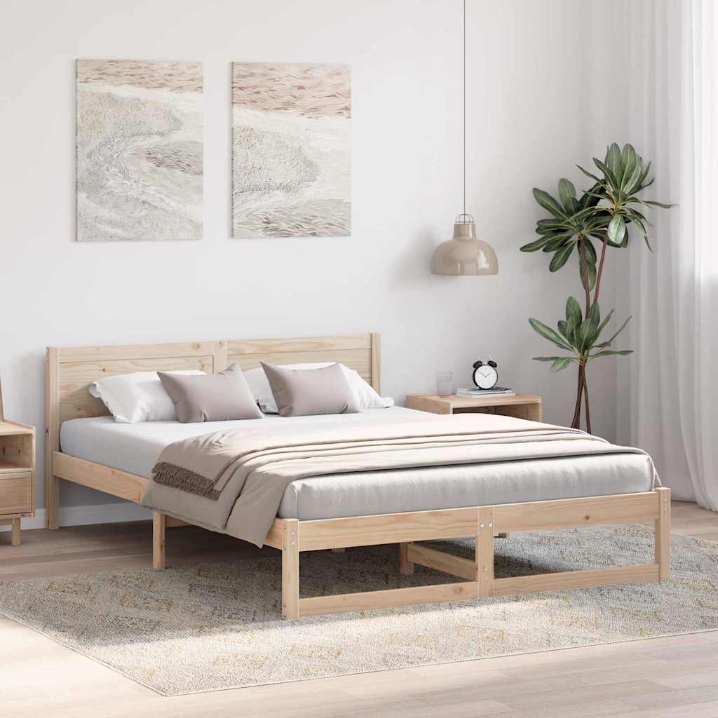Bettrahmen mit Kopfteil Natur 160 x 200 cm Massives Kiefernholz