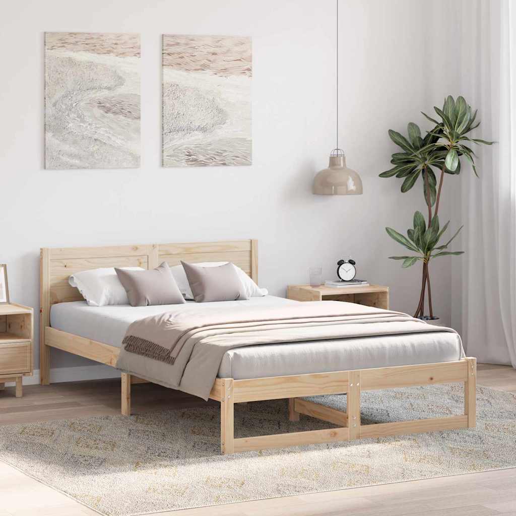 Bettrahmen mit Kopfteil Natur 120 x 200 cm Massives Kiefernholz