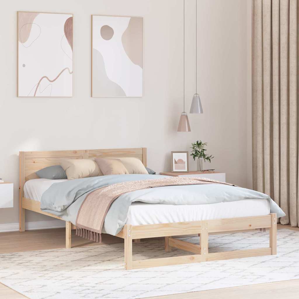Bettrahmen mit Kopfteil Natur 140 x 190 cm Massives Kiefernholz