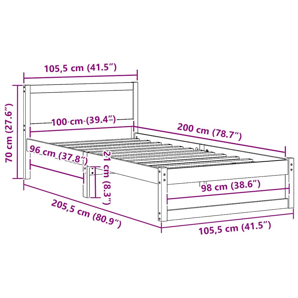 Bettrahmen mit Kopfteil Weiß 100 x 200 cm Massives Kiefernholz