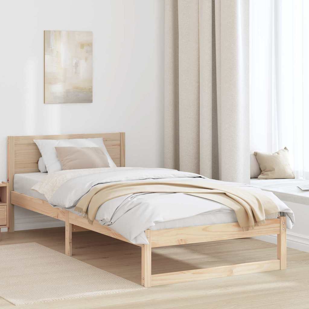Bettrahmen mit Kopfteil Natur 75 x 190 cm Massives Kiefernholz