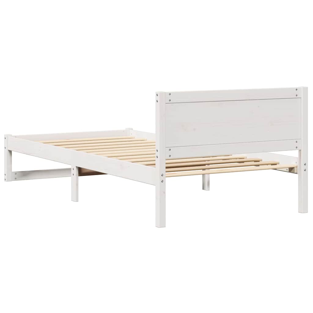 Bettrahmen mit Kopfteil Weiß 75 x 190 cm Massives Kiefernholz