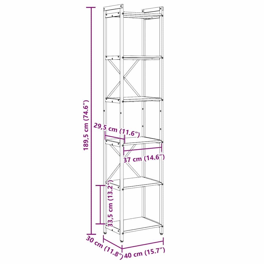 Bücherregal Grau Sonoma 40 x 30 x 189,5 cm Holzwerkstoff