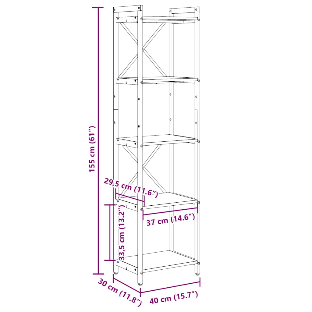 Bücherregal Sonoma-Eiche 40 x 30 x 155 cm Holzwerkstoff