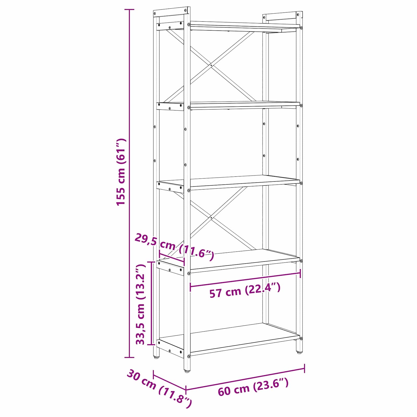 Bücherregal Grau Sonoma 60 x 30 x 155 cm Holzwerkstoff
