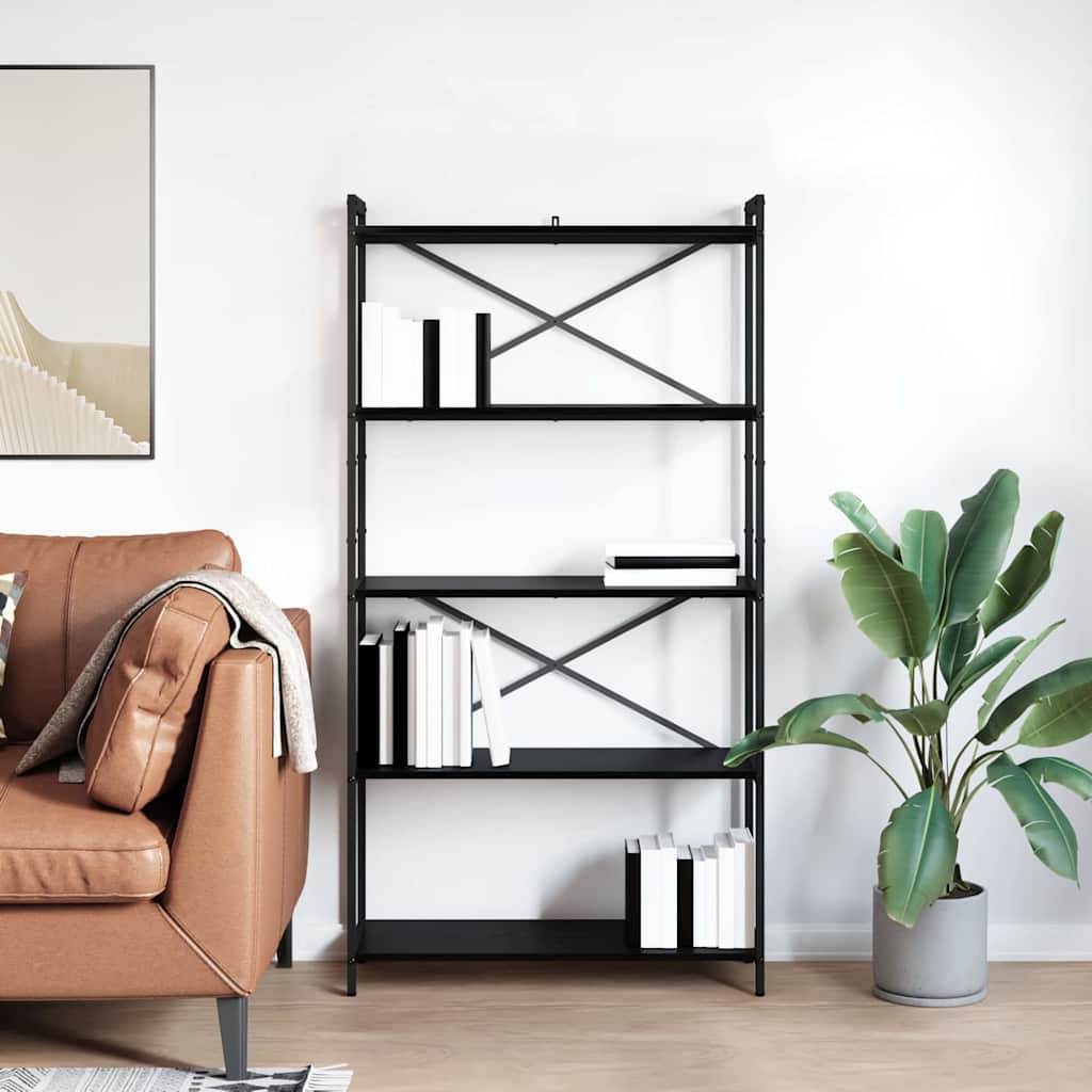 Bücherregal Schwarz Eichen-Optik 80 x 30 x 155 cm Holzwerkstoff