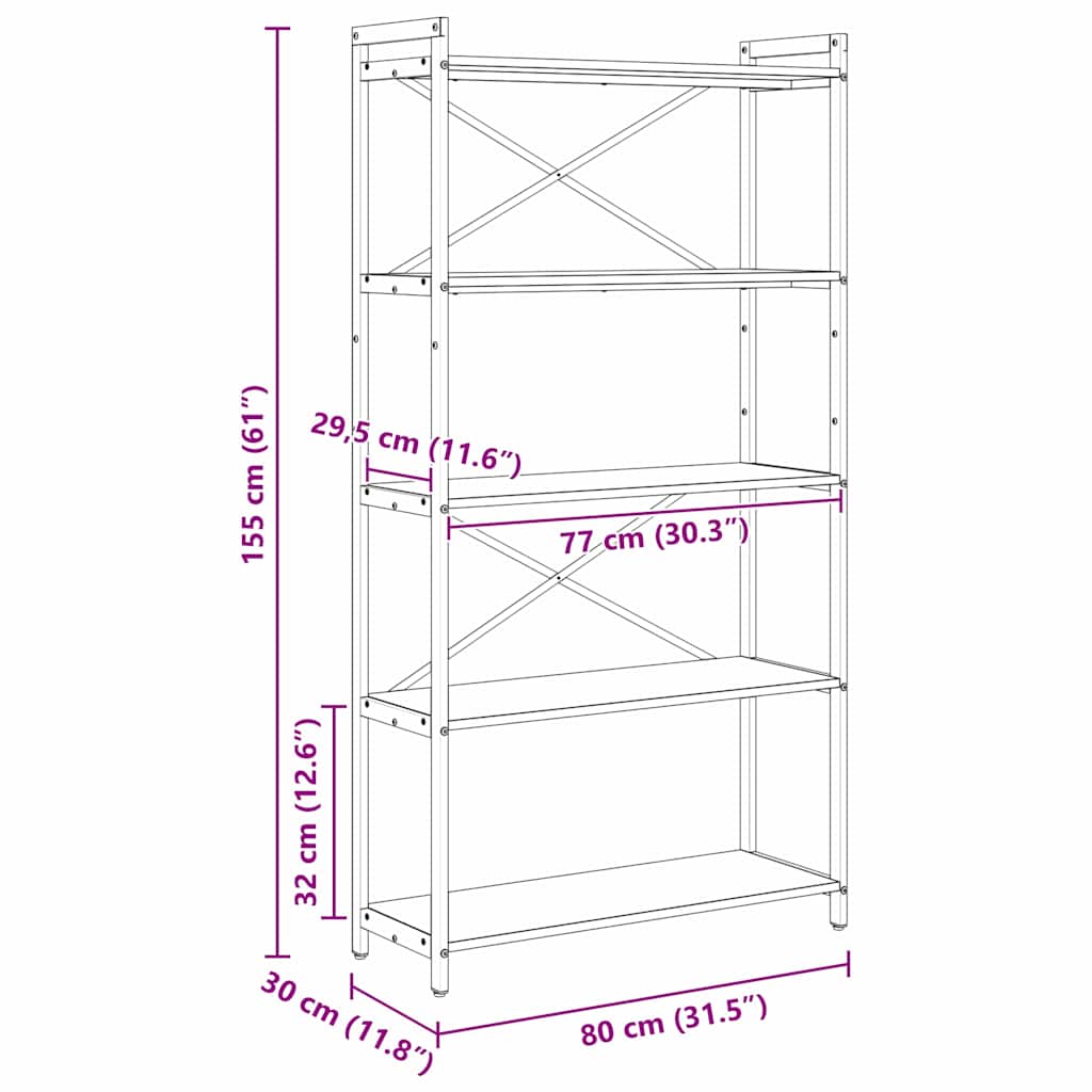Bücherregal Geräucherte Eiche 80 x 30 x 155 cm Holzwerkstoff