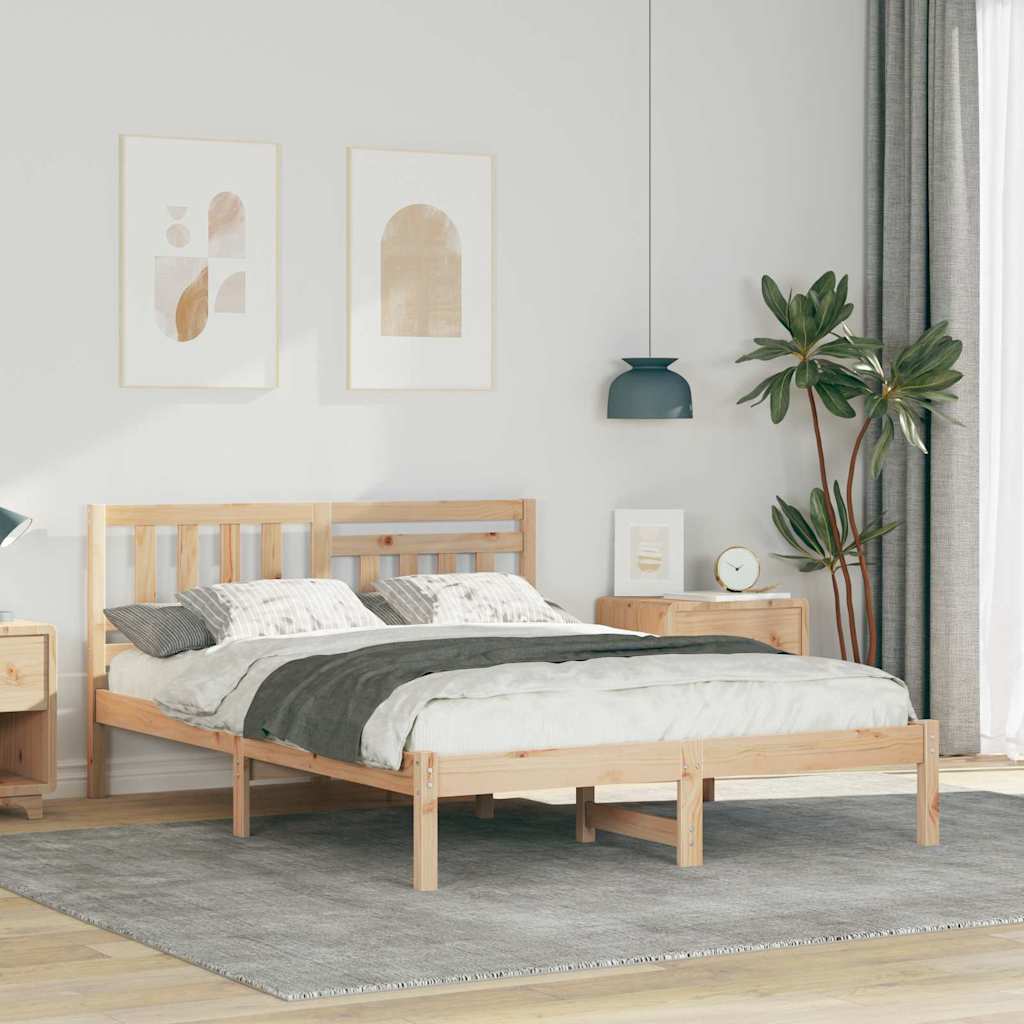 Bettrahmen mit Kopfteil Braun 135 x 190 cm Massives Kiefernholz