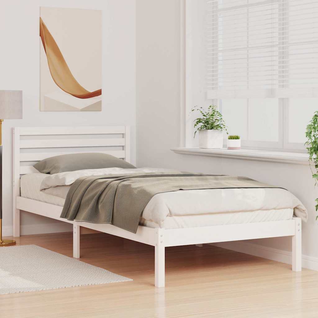 Bettrahmen mit Kopfteil Weiß 80 x 220 cm Massives Kiefernholz