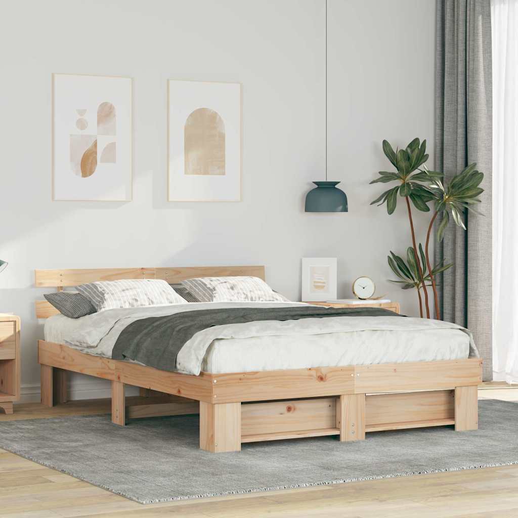 Bettrahmen mit Kopfteil Braun 150 x 200 cm Massives Kiefernholz