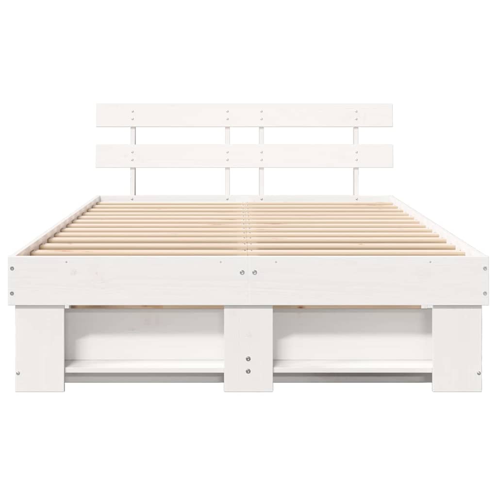 Bettrahmen mit Kopfteil Weiß 135 x 190 cm Massives Kiefernholz