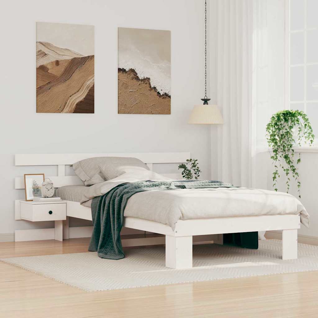 Bettrahmen mit Kopfteil Weiß 90 x 200 cm Massives Kiefernholz