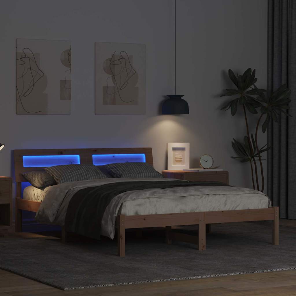 Bettrahmen mit Kopfteil Braun 140 x 190 cm Massives Kiefernholz