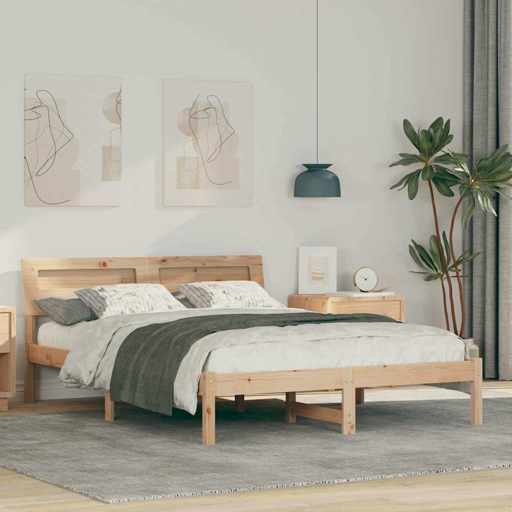 Bettrahmen mit Kopfteil Braun 135 x 190 cm Massives Kiefernholz