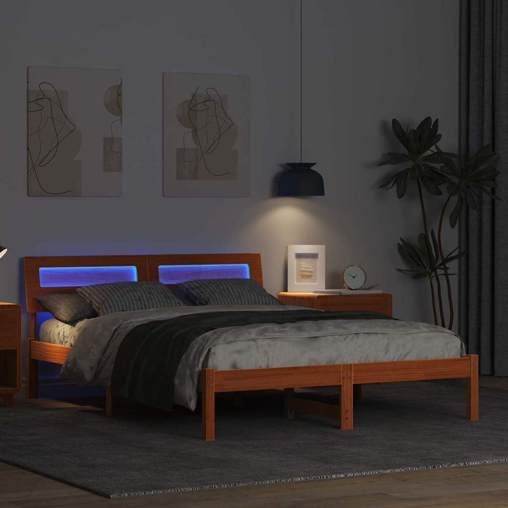 Bettrahmen Wachsbraun 135 x 190 cm Massives Kiefernholz