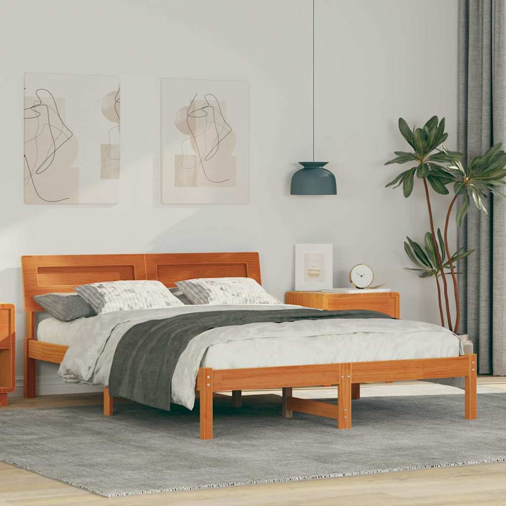 Bettrahmen Wachsbraun 135 x 190 cm Massives Kiefernholz