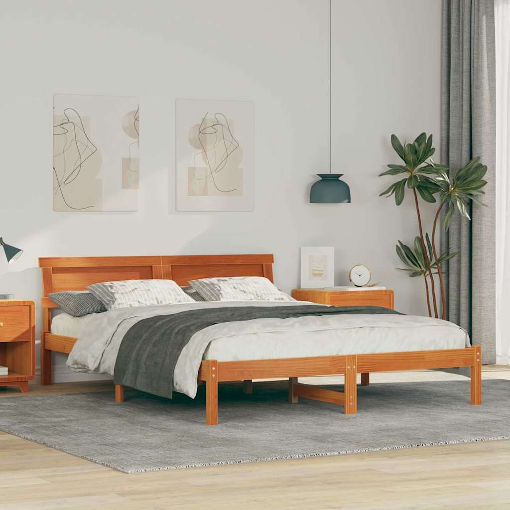 Bettrahmen Wachsbraun 150 x 200 cm Massives Kiefernholz