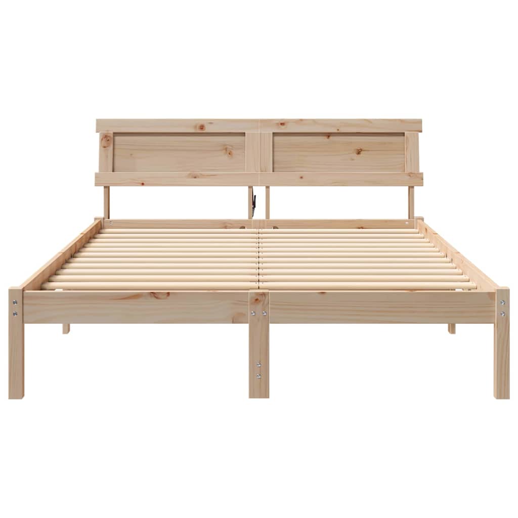 Bettrahmen mit Kopfteil Braun 135 x 190 cm Massives Kiefernholz
