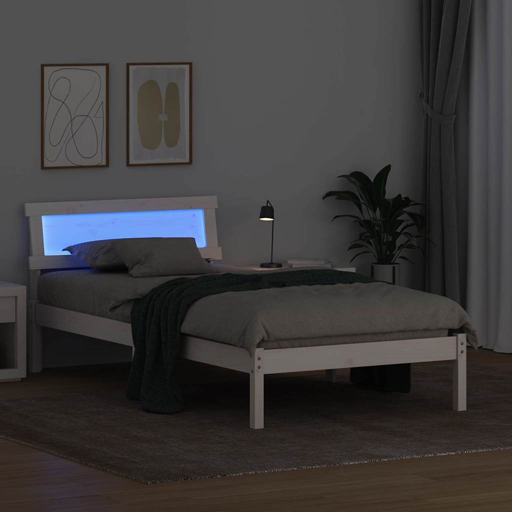 Bettrahmen mit Kopfteil Weiß 90 x 200 cm Massives Kiefernholz