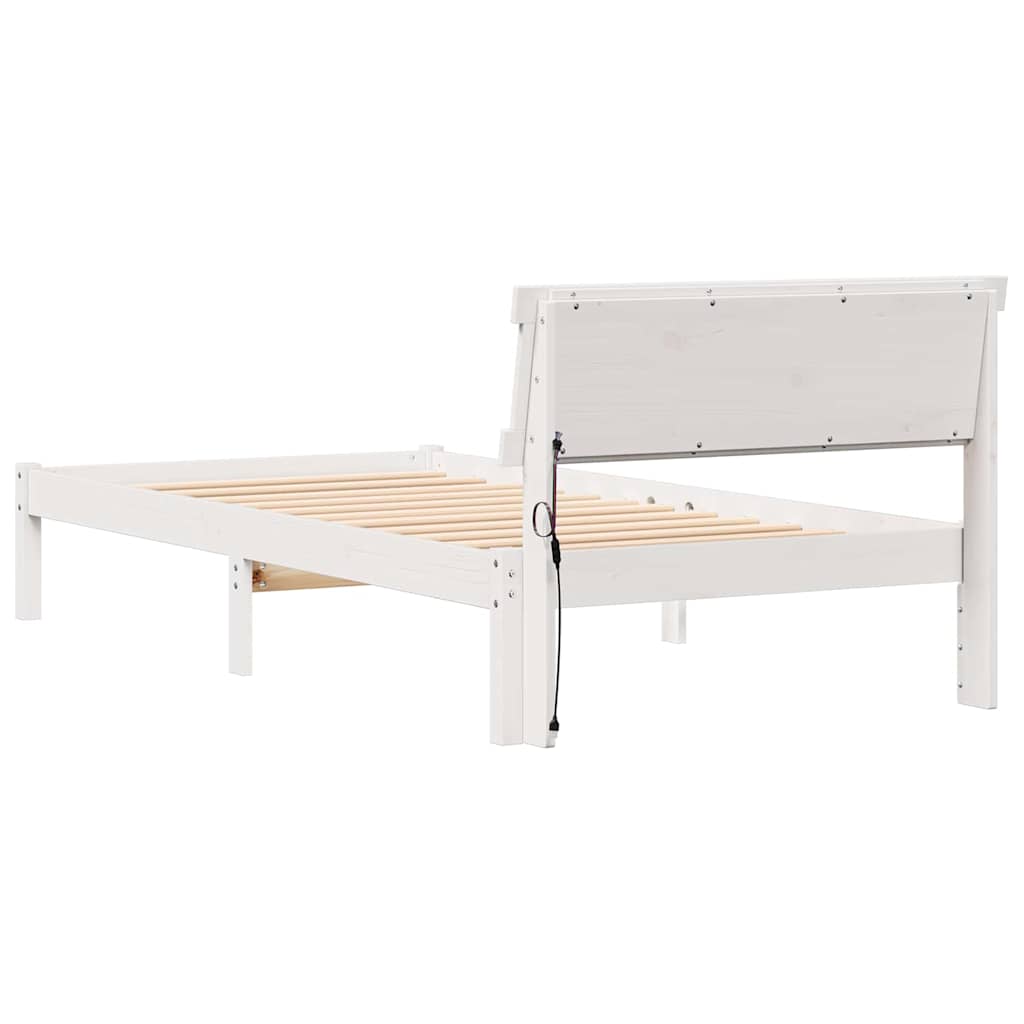 Bettrahmen mit Kopfteil Weiß 75 x 190 cm Massives Kiefernholz