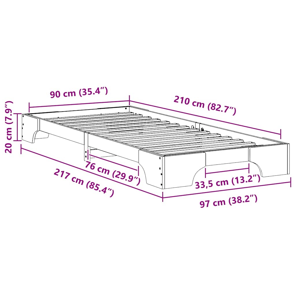 Bettrahmen Braun 90 x 210 cm Massives Kiefernholz