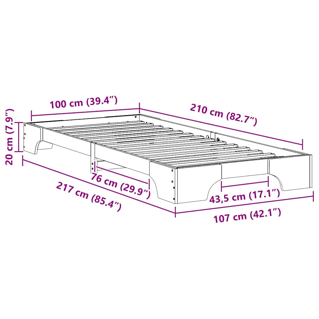 Bettrahmen Weiß 100 x 210 cm Massives Kiefernholz