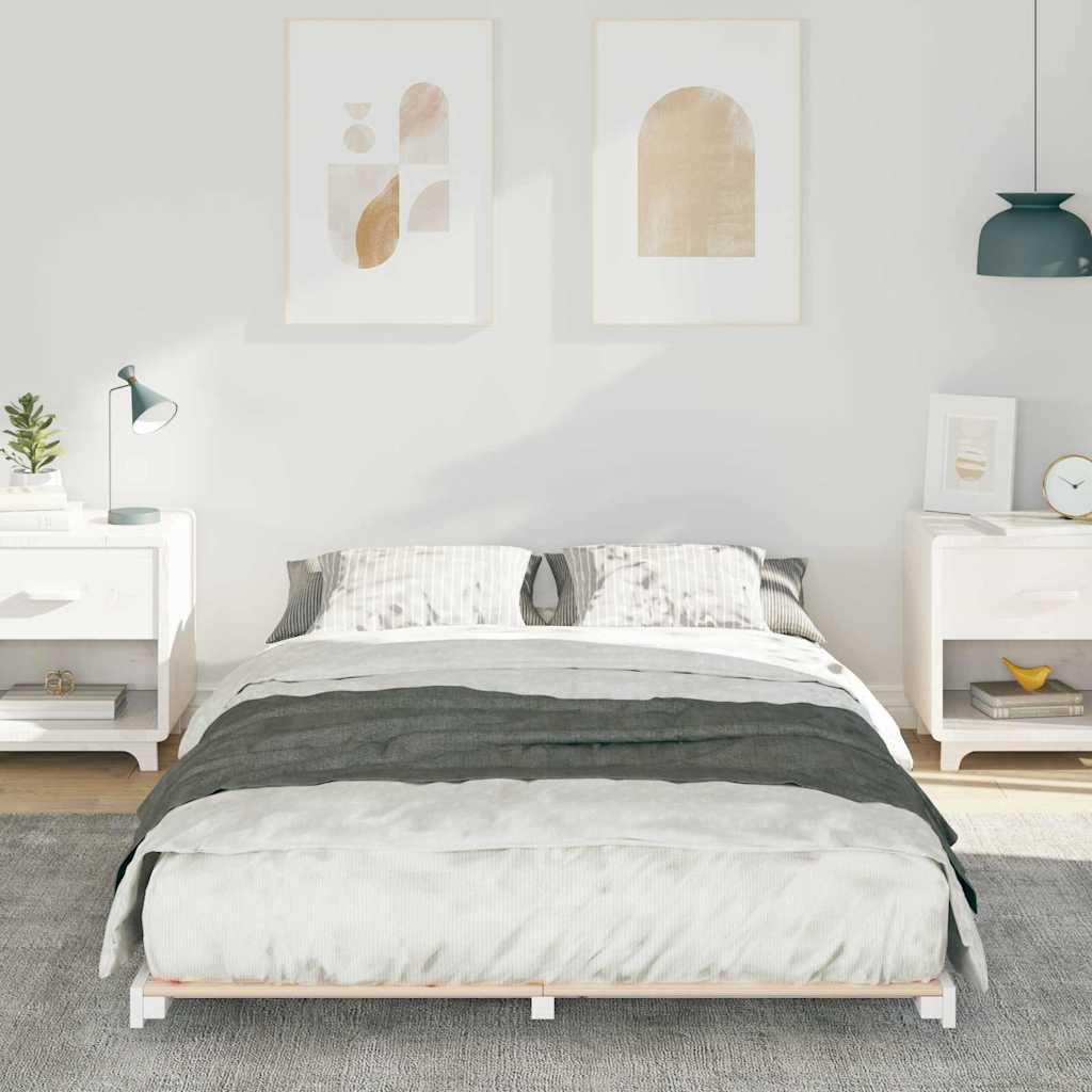 Bettrahmen Weiß 135 x 190 cm Massives Kiefernholz