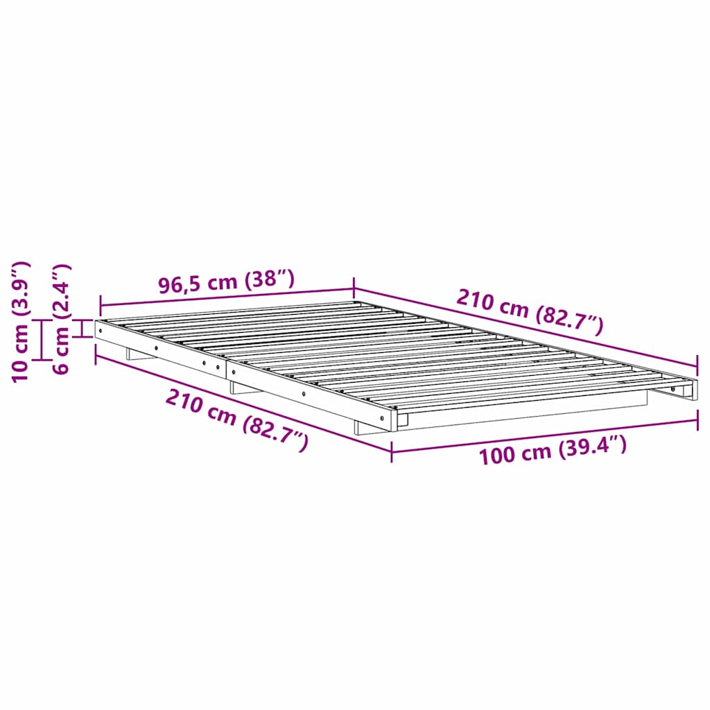 Bettrahmen Braun 100 x 210 cm Massives Kiefernholz