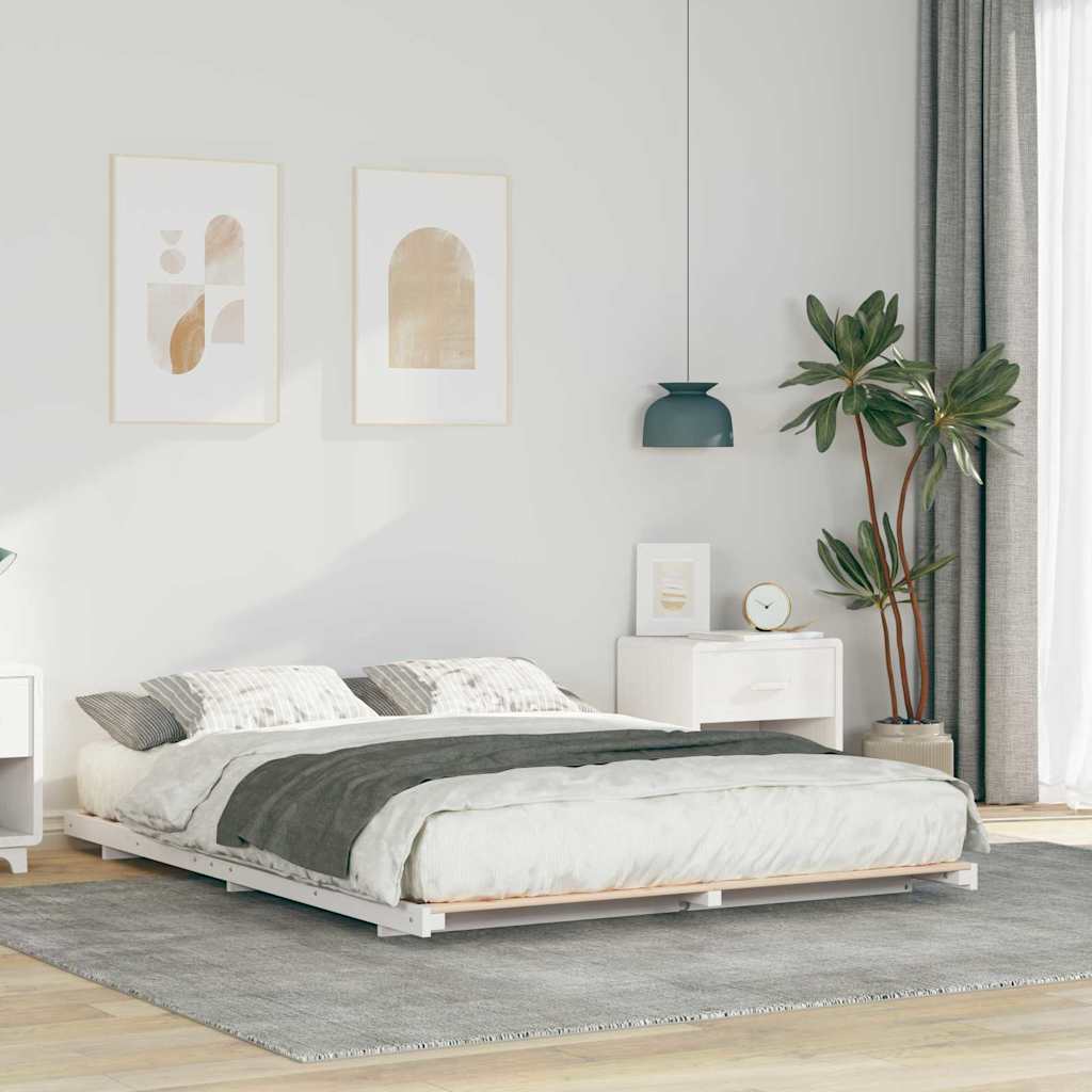Bettrahmen Weiß 160 x 210 cm Massives Kiefernholz