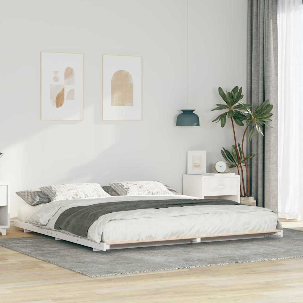 Bettrahmen Weiß 200 x 210 cm Massives Kiefernholz