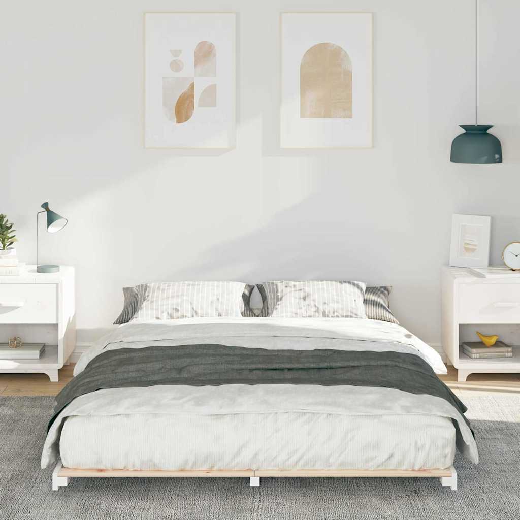 Bettrahmen Weiß 140 x 220 cm Massives Kiefernholz