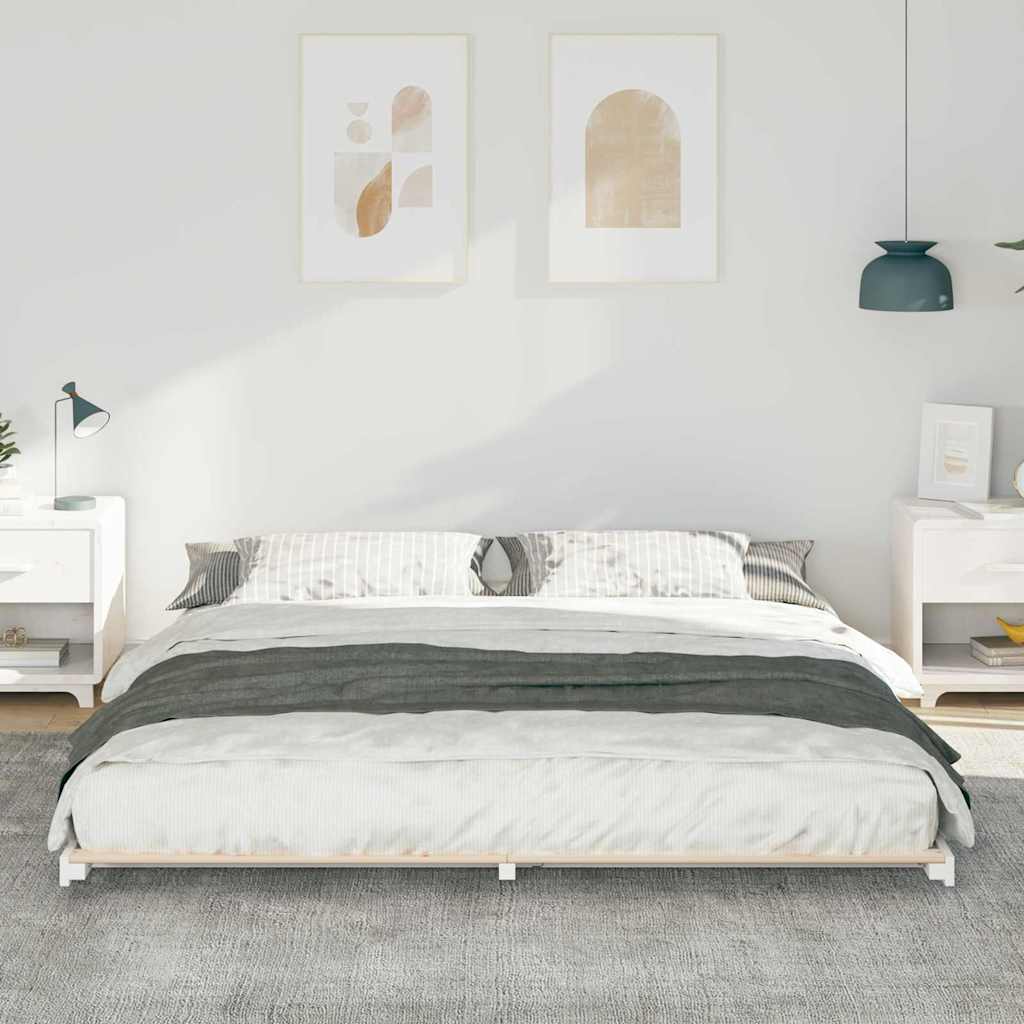 Bettrahmen Weiß 200 x 220 cm Massives Kiefernholz