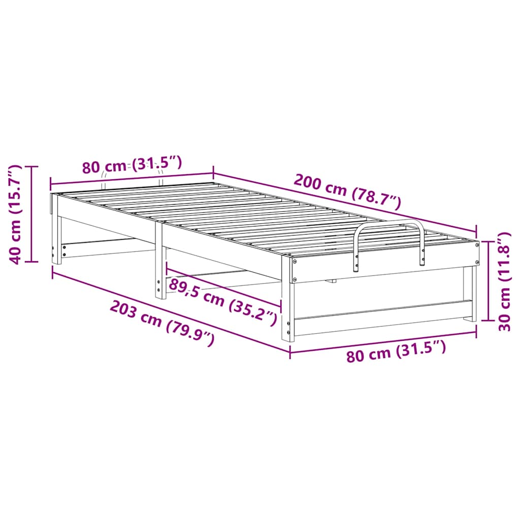 Bettrahmen Braun 80 x 200 cm Massives Kiefernholz